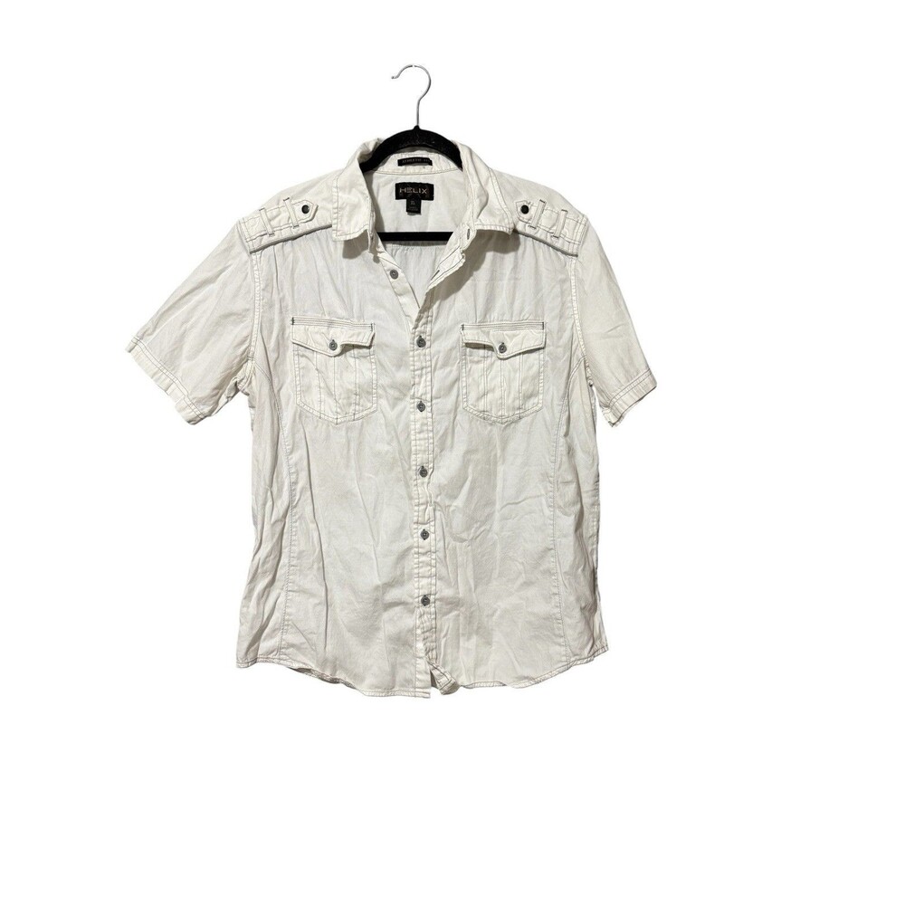 Helix Athletic Fit Short Sleeve Button Front Shirt White XL Cotton Blend